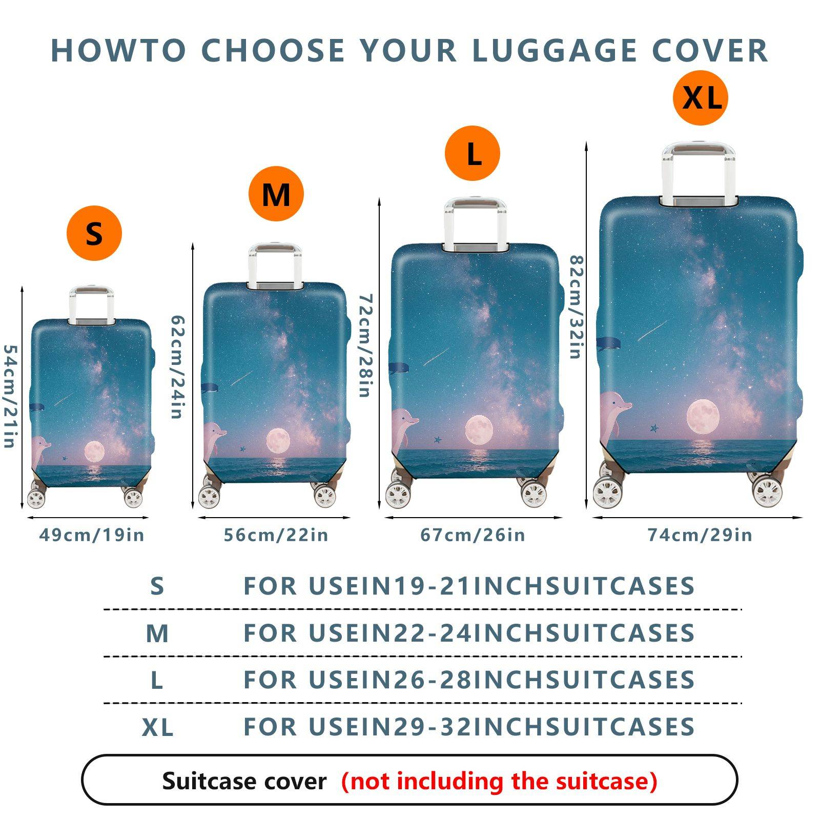 1-Piece Ocean Galaxy Dolphin Moon Night Sky Protector, Nautical theme, Holiday Suitable for  Suitcase Luggage Cover, Stretch Protective Sleeve