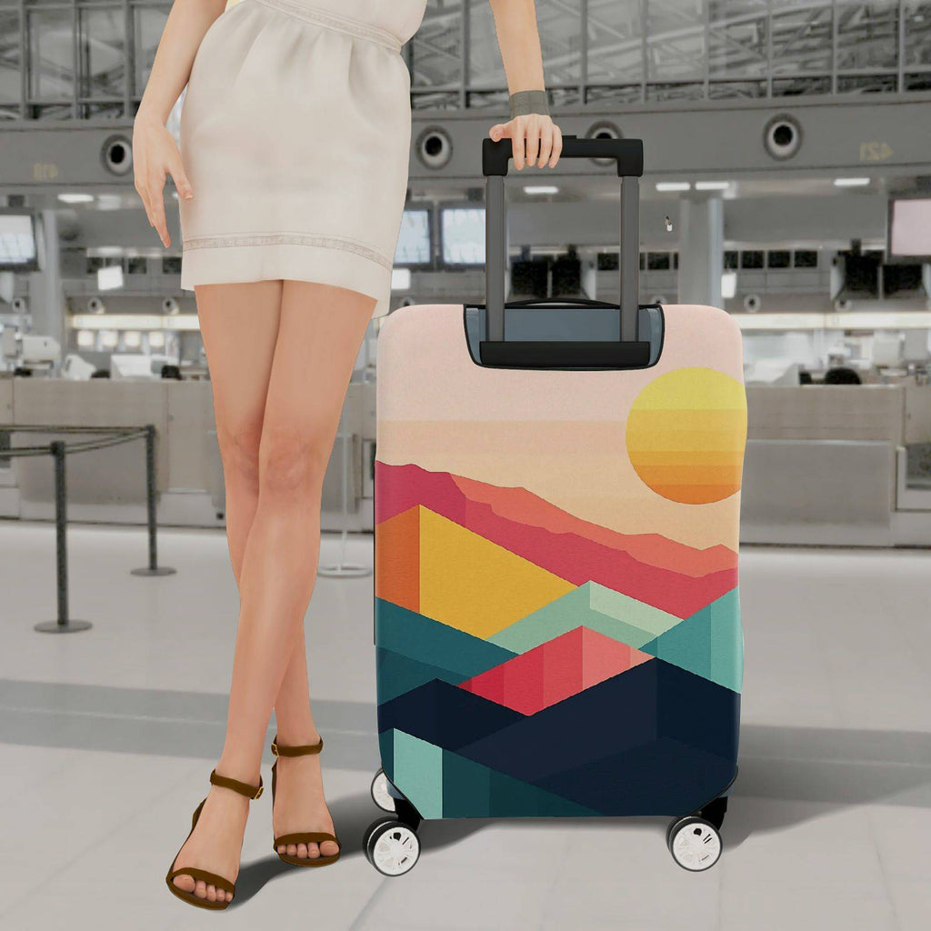 1-Piece Sunset Mountain Geometric Abstract Colorful Landscape  Suitcase Luggage Cover, Stretch Protective Sleeve