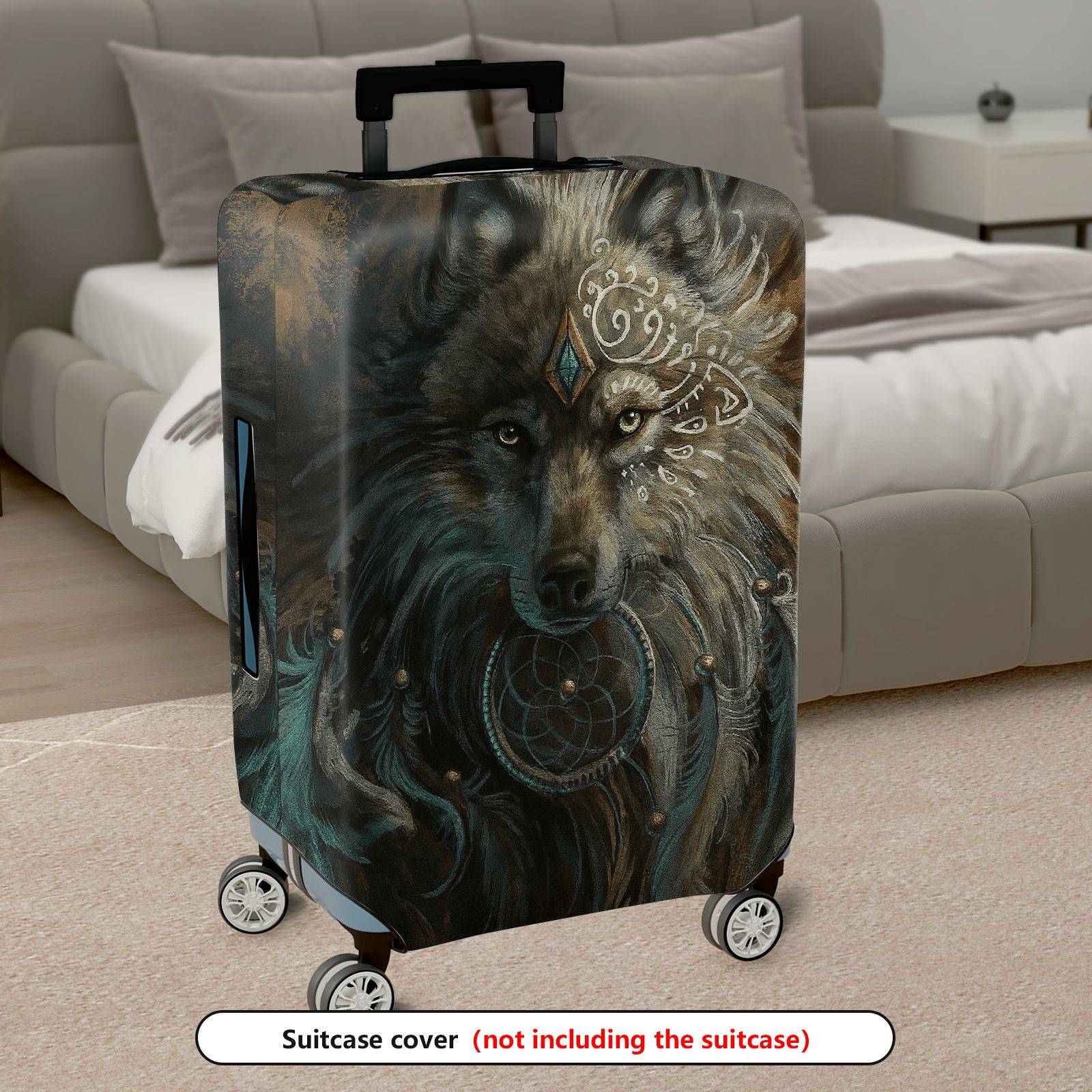 1-Piece Mysterious Wolf Dreamcatcher Tribal Artistic Bohemian  Suitcase Luggage Cover, Stretch Protective Sleeve