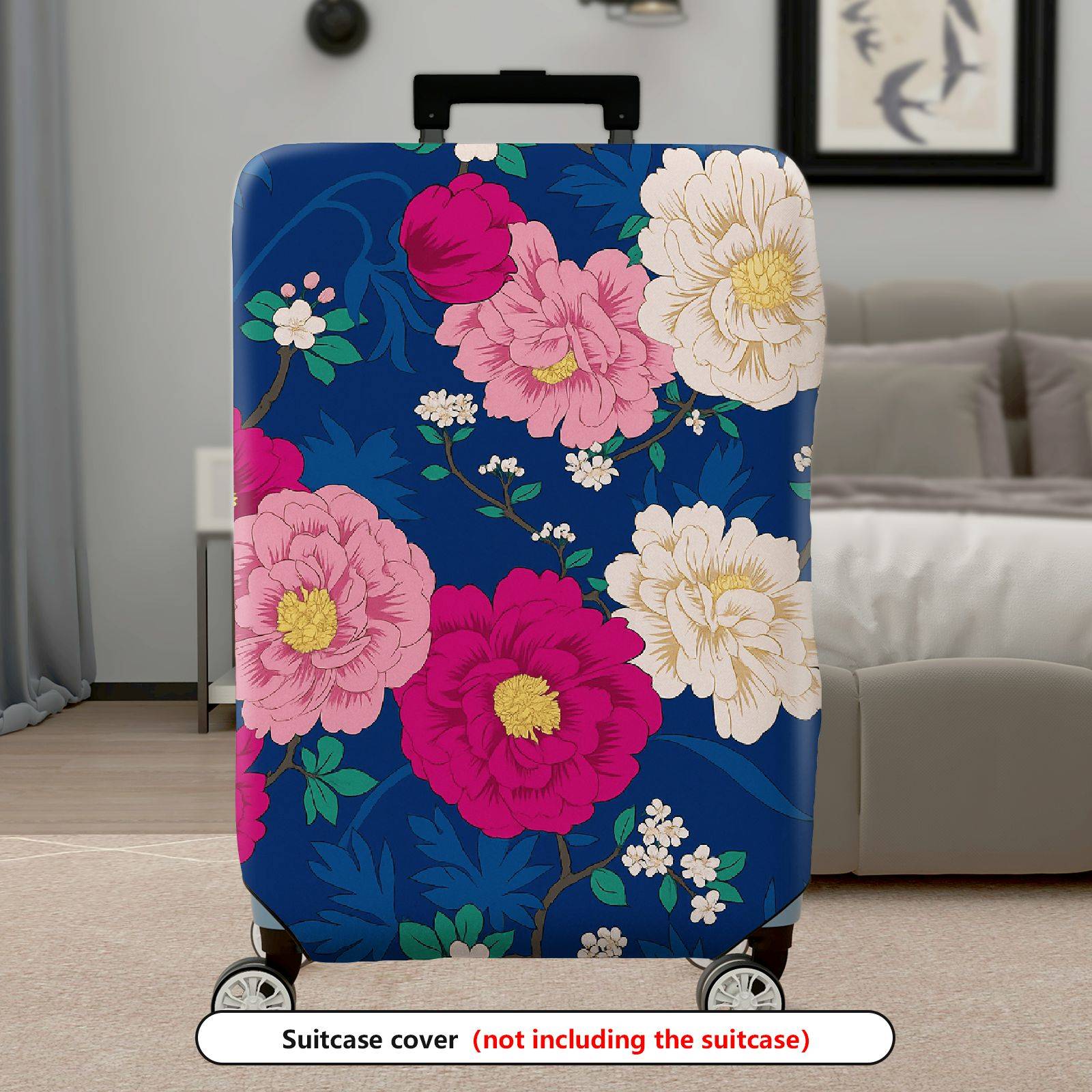 1-Piece Peony Floral Colorful Vibrant Decorative Artistic  Suitcase Luggage Cover, Stretch Protective Sleeve