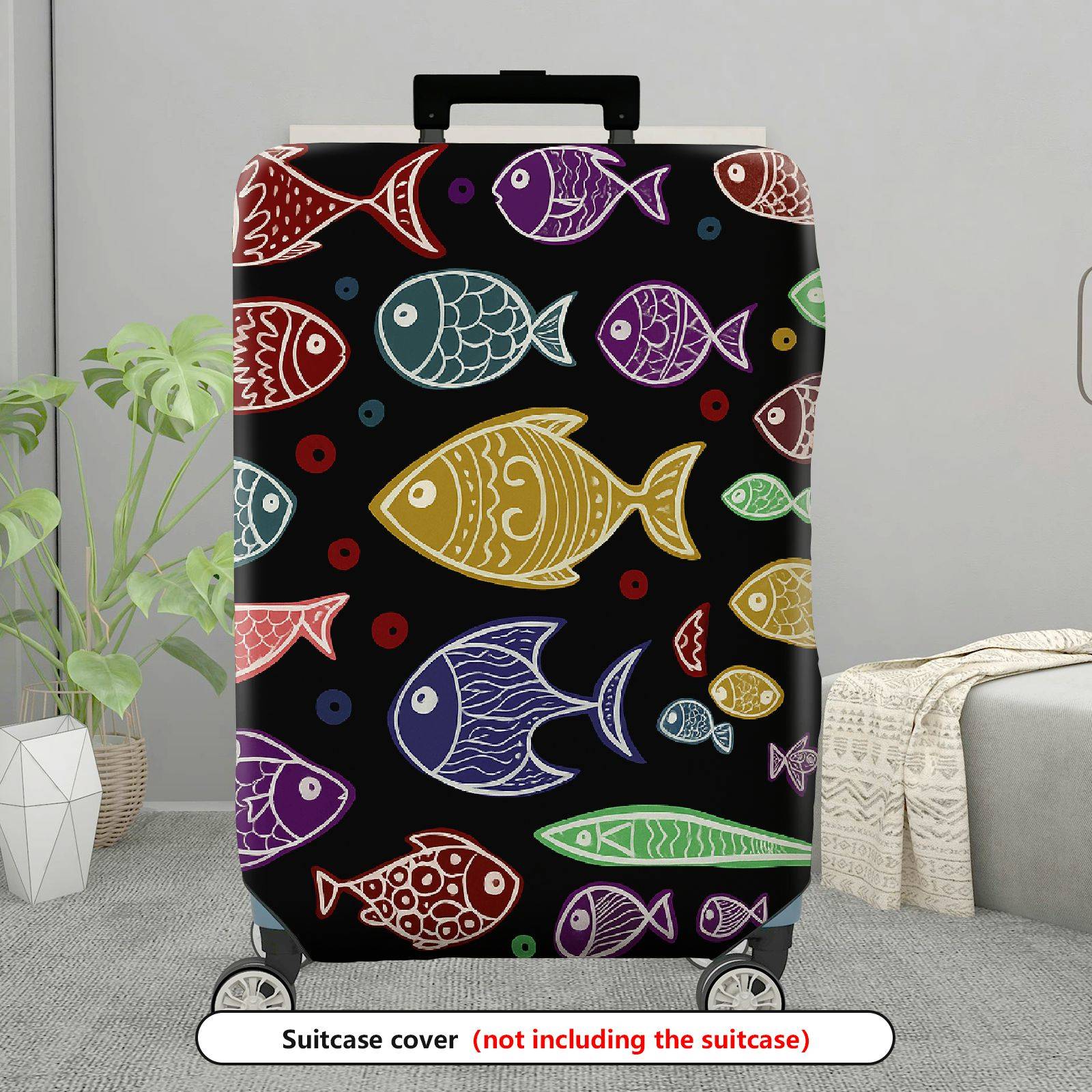 1-Piece Colorful Fish Pattern Ocean  Artistic Vibrant  Suitcase Luggage Cover, Stretch Protective Sleeve