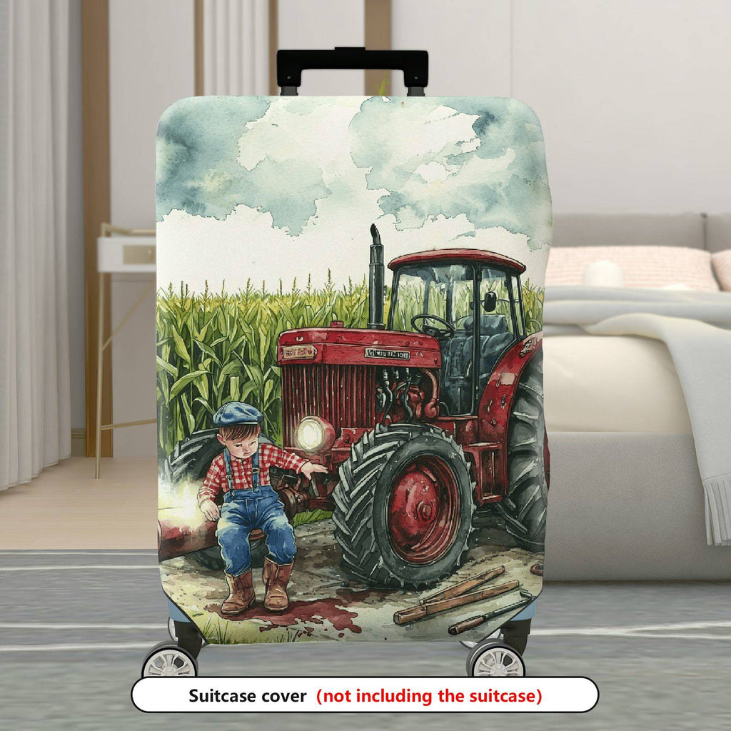 1-Piece Rustic Farm Tractor Countryside Landscape Harvest  Suitcase Luggage Cover, Stretch Protective Sleeve