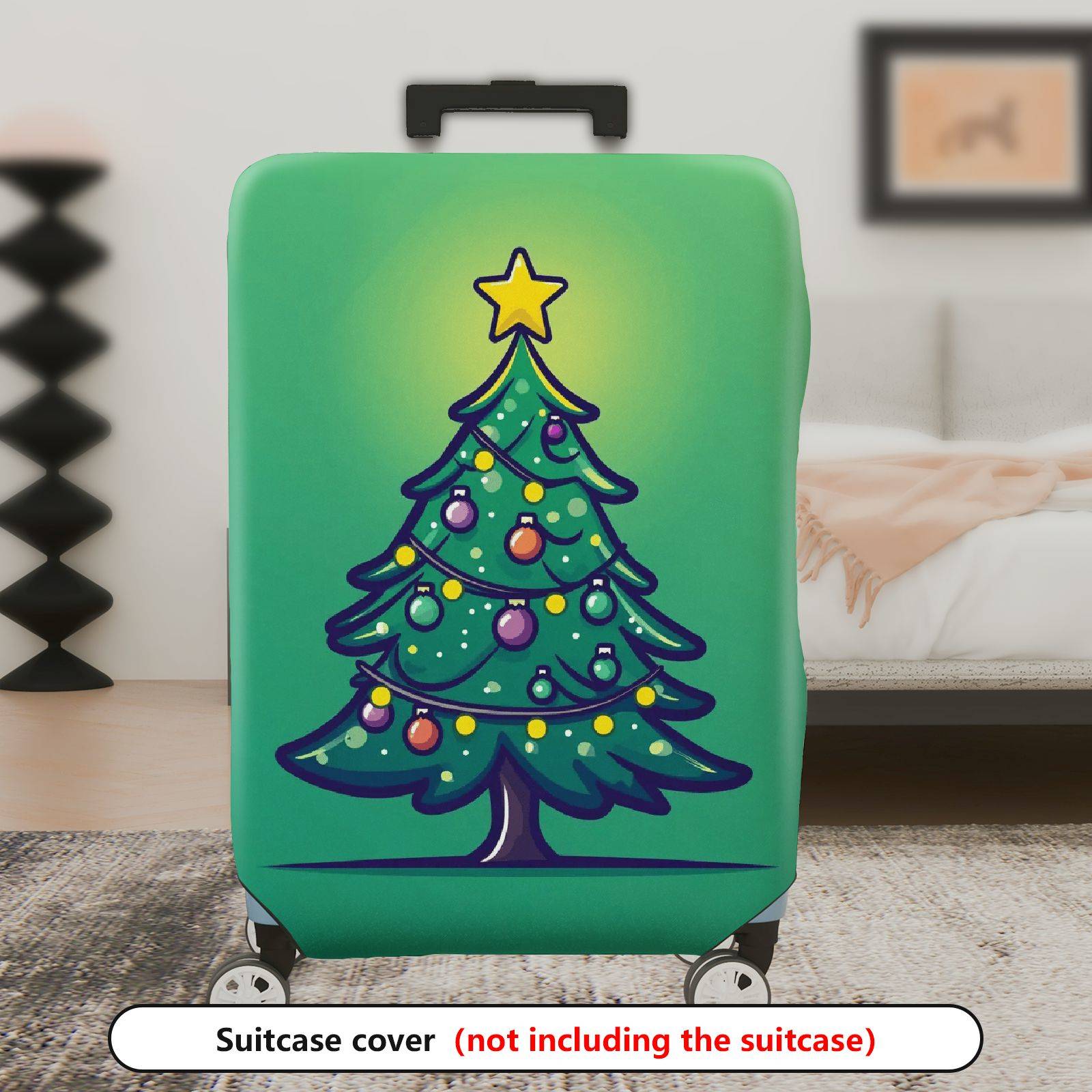 1-Piece Christmas Tree Festive Holiday Decoration Green Cheerful  Suitcase Luggage Cover, Stretch Protective Sleeve