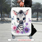 1-Piece Cute Zebra Butterfly Floral Art Print  Suitcase Luggage Cover, Stretch Protective Sleeve