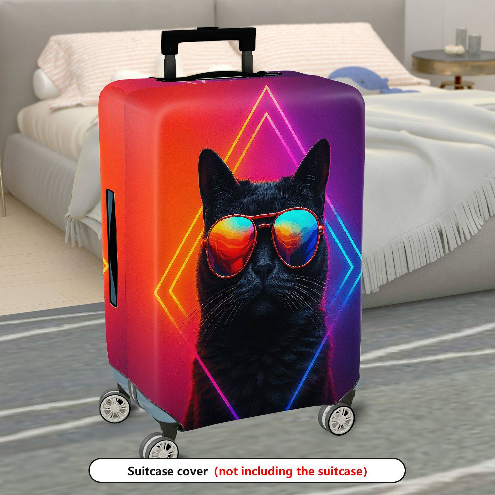 1-Piece Cat Sunglasses  Geometric Cool Trendy  Suitcase Luggage Cover, Stretch Protective Sleeve