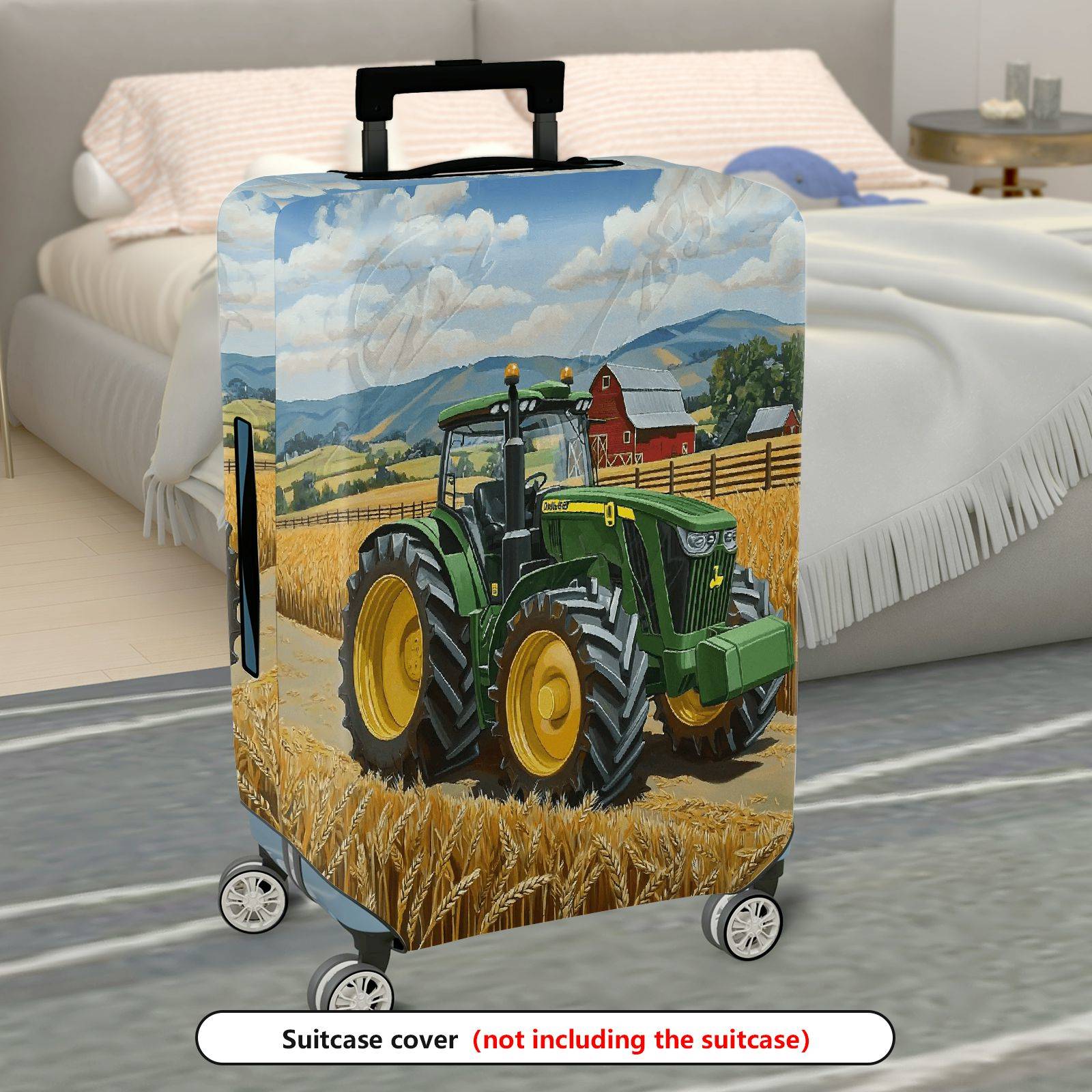 1-Piece Farm Tractor Countryside Barn Wheat Field Landscape  Suitcase Luggage Cover, Stretch Protective Sleeve