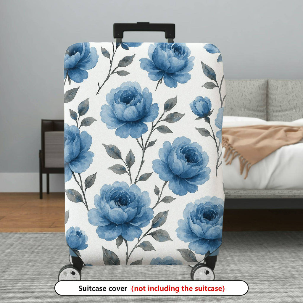 1-Piece Blue Flower Floral Artistic Vibrant Elegant  Suitcase Luggage Cover, Stretch Protective Sleeve