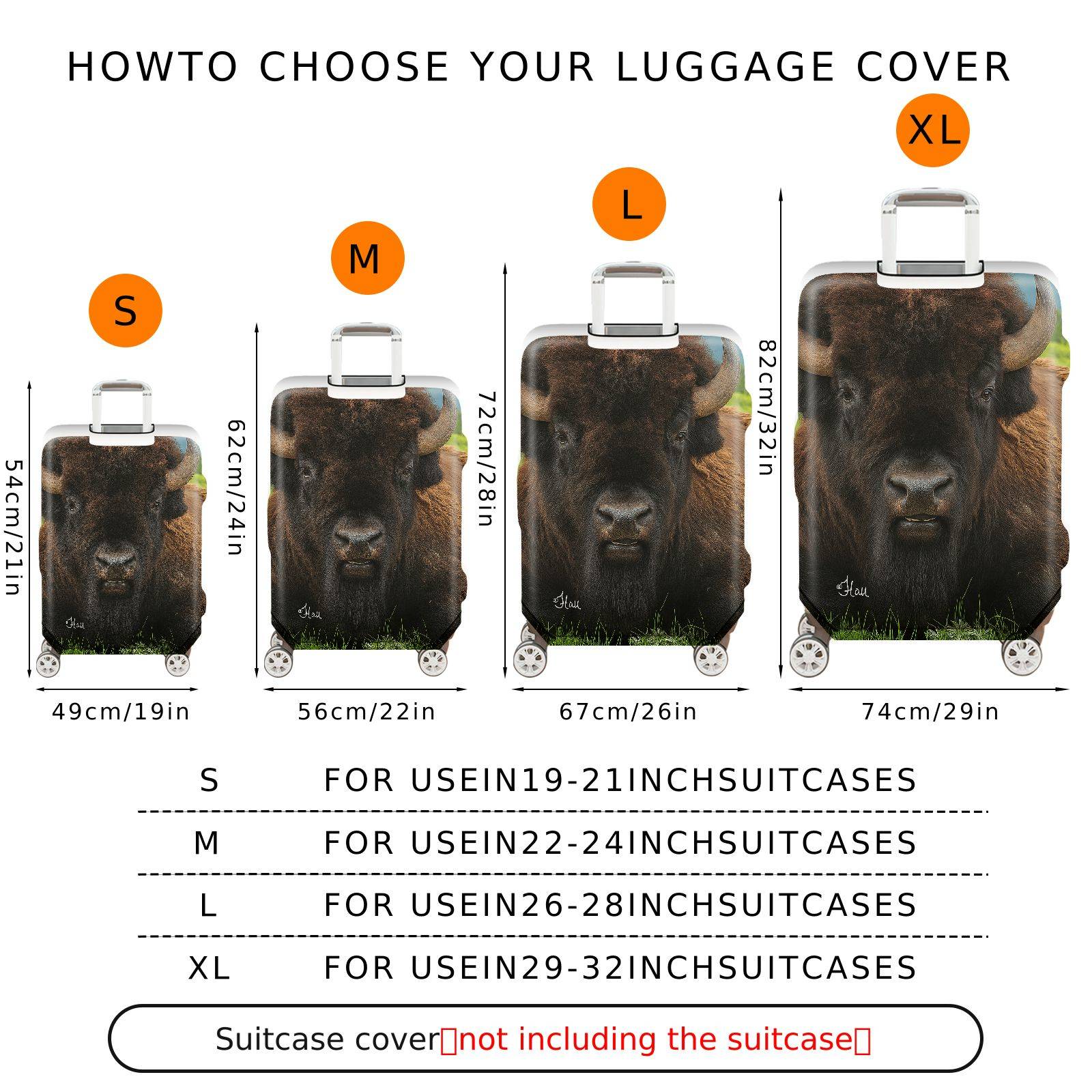 1-Piece Bison Wildlife Nature Animal Landscape Scenic  Suitcase Luggage Cover, Stretch Protective Sleeve