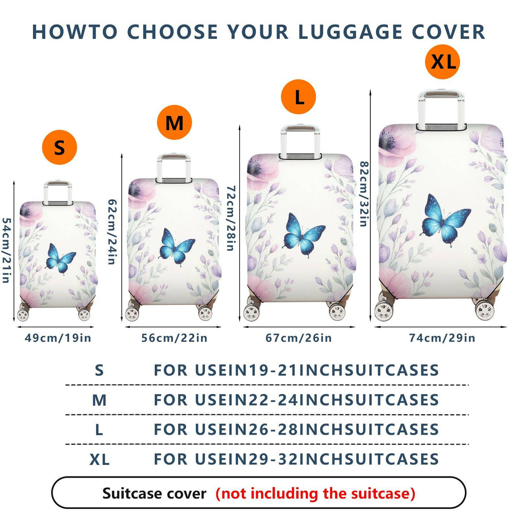 1-Piece Floral Butterfly Pastel Elegant Nature Artistic  Suitcase Luggage Cover, Stretch Protective Sleeve
