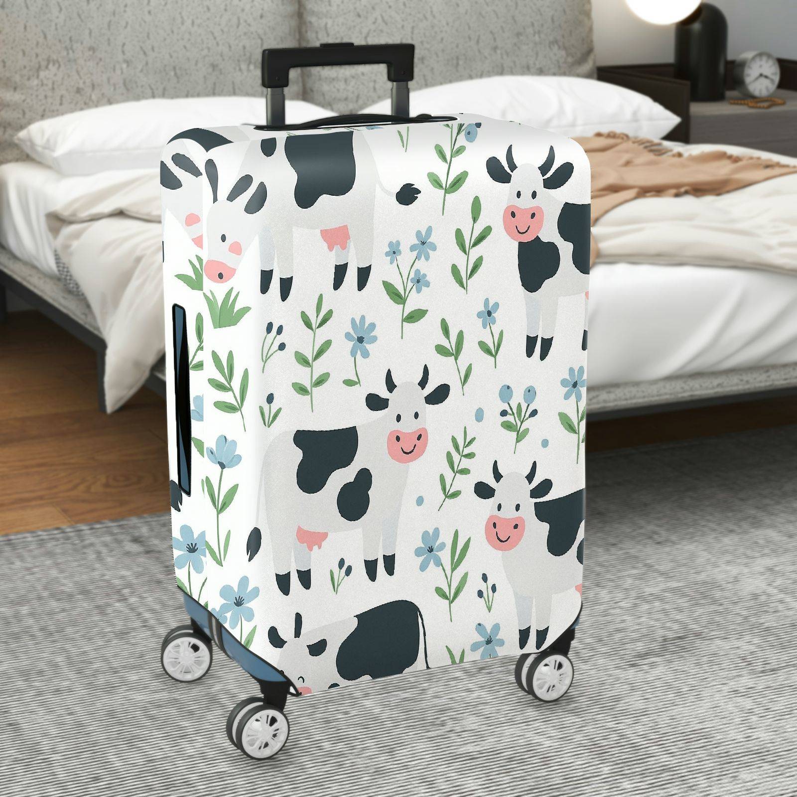 1-Piece Cow Floral  Cute Happy Elegant  Suitcase Luggage Cover, Stretch Protective Sleeve