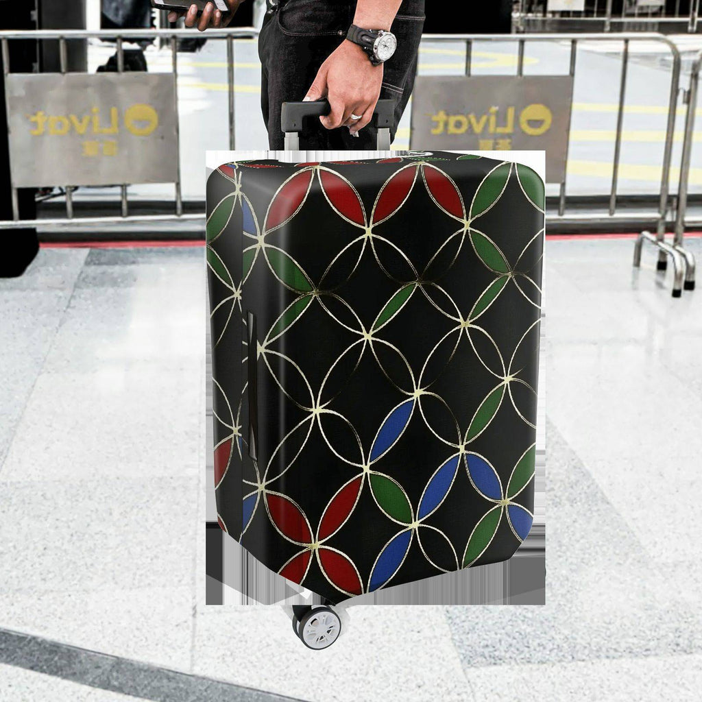 1-Piece Geometric Modern Chic Multicolor Artistic Black  Suitcase Luggage Cover, Stretch Protective Sleeve