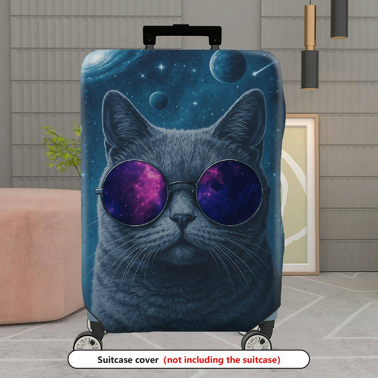1-Piece Galaxy Cat Space Cosmic Astronaut Art  Suitcase Luggage Cover, Stretch Protective Sleeve