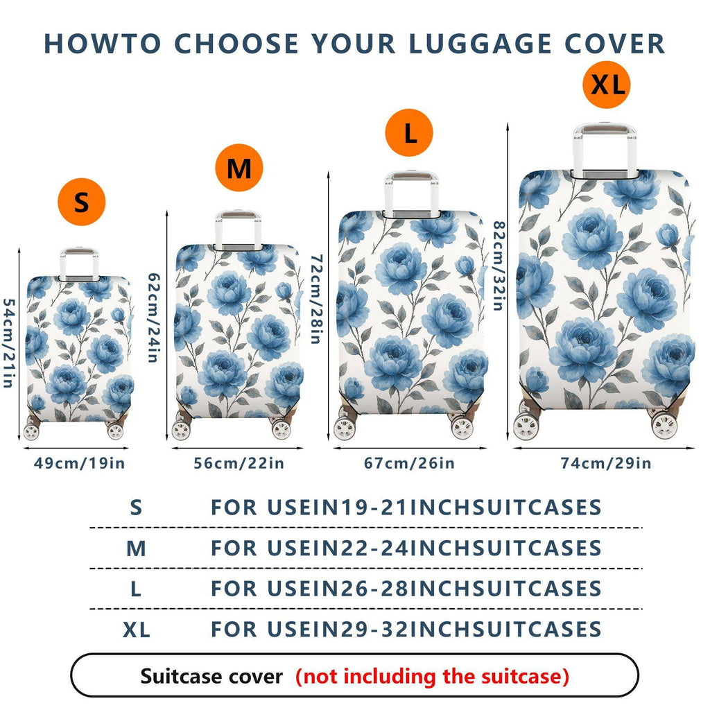 1-Piece Blue Flower Floral Artistic Vibrant Elegant  Suitcase Luggage Cover, Stretch Protective Sleeve