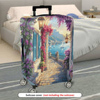 1-Piece Mediterranean Coastal Floral Landscape Sailboats Lantern  Suitcase Luggage Cover, Stretch Protective Sleeve