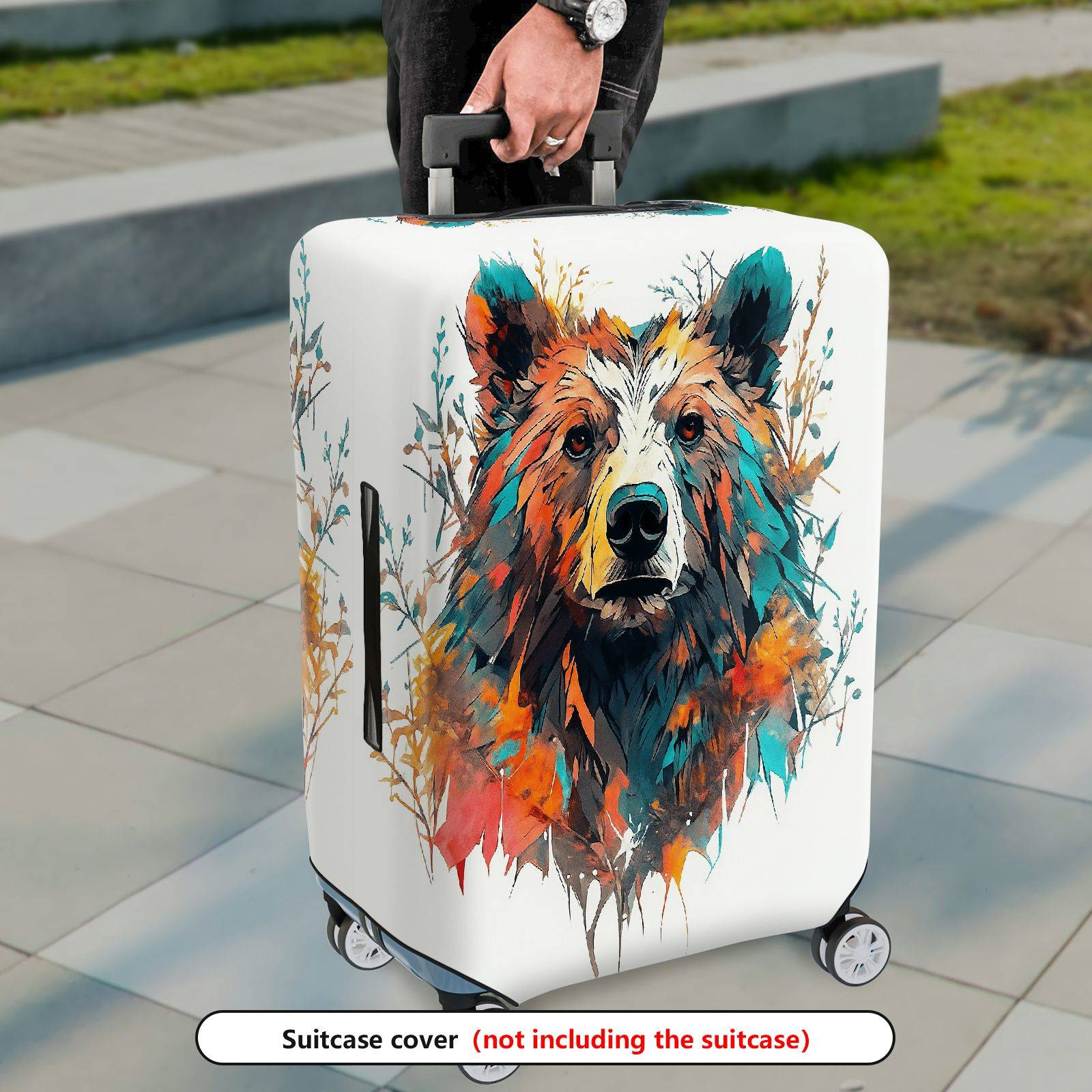 1-Piece Abstract Artistic Bear Nature Colorful Stylish  Suitcase Luggage Cover, Stretch Protective Sleeve