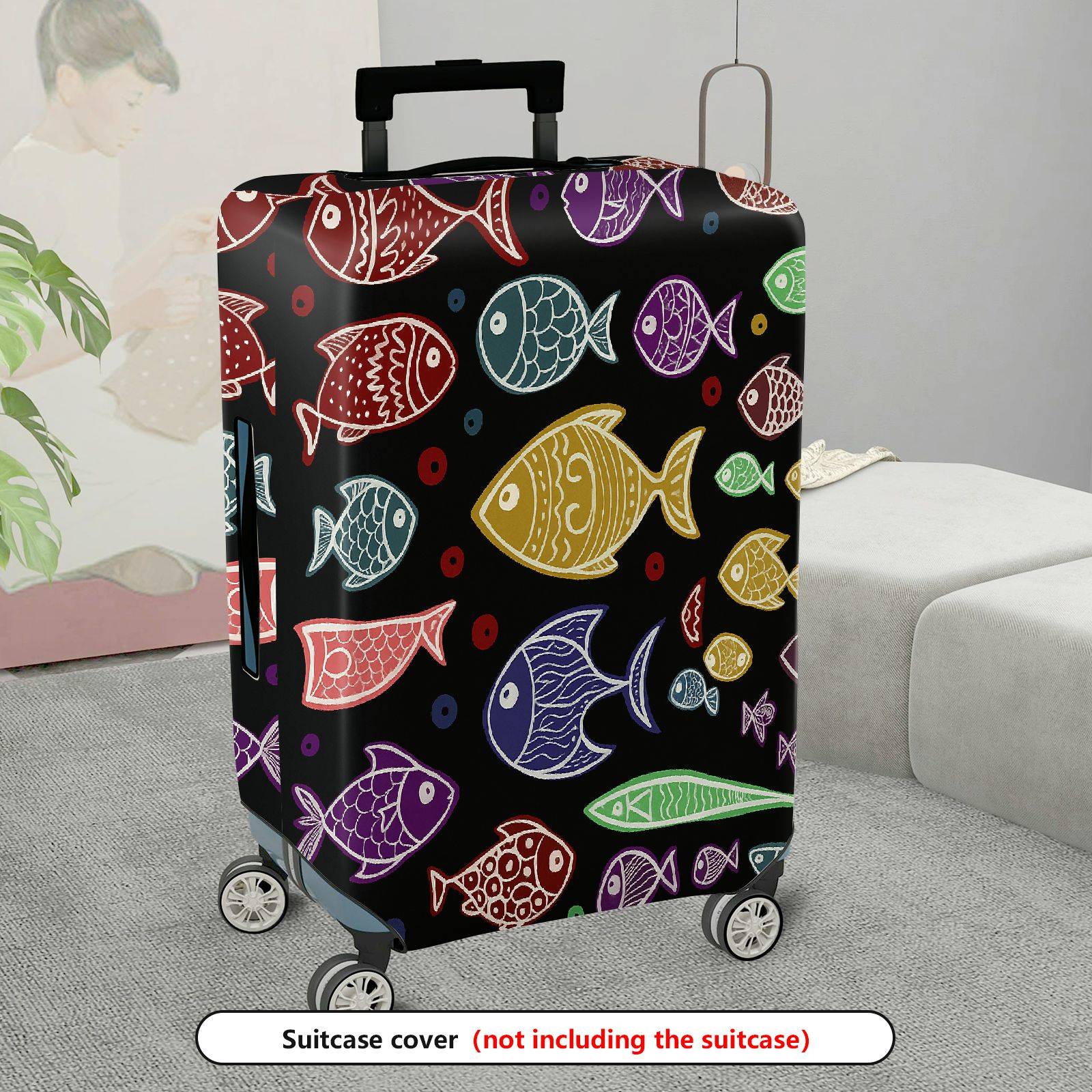 1-Piece Colorful Fish Pattern Ocean  Artistic Vibrant  Suitcase Luggage Cover, Stretch Protective Sleeve