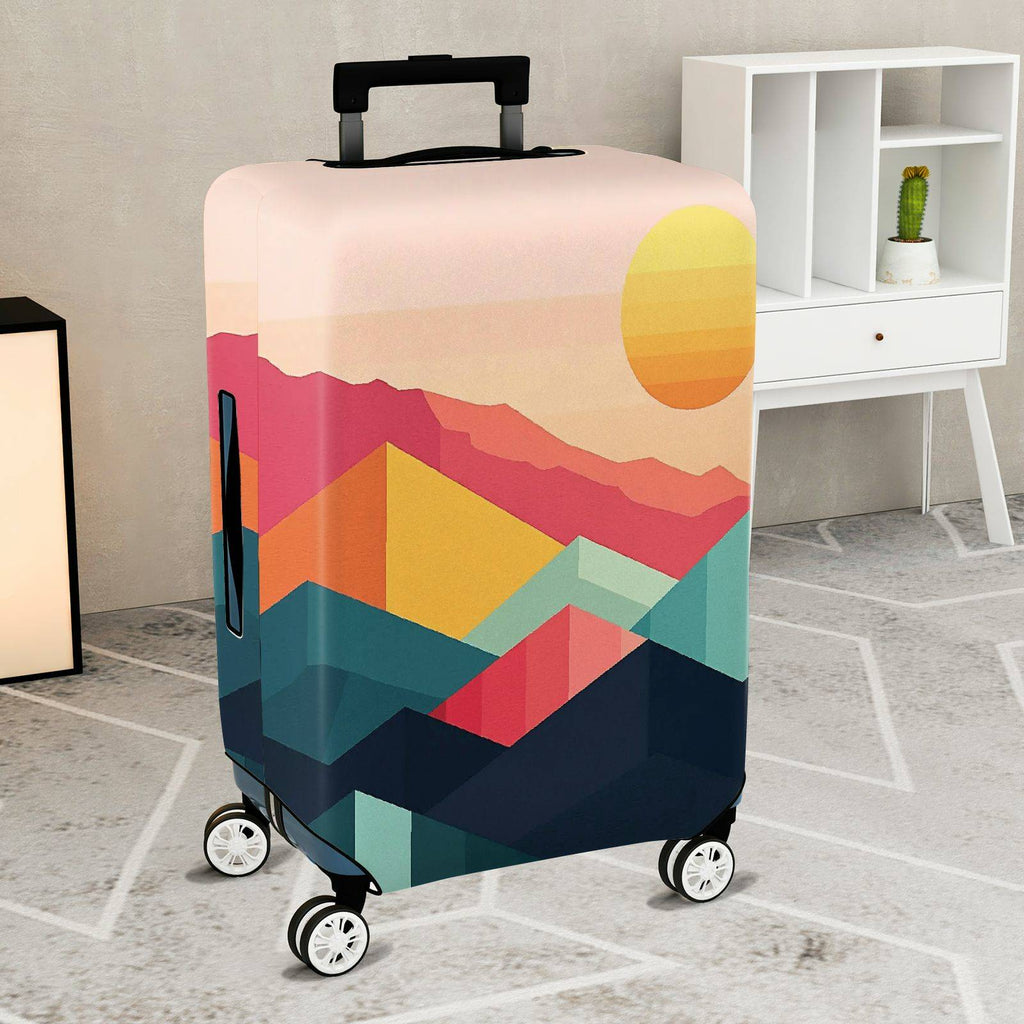 1-Piece Sunset Mountain Geometric Abstract Colorful Landscape  Suitcase Luggage Cover, Stretch Protective Sleeve