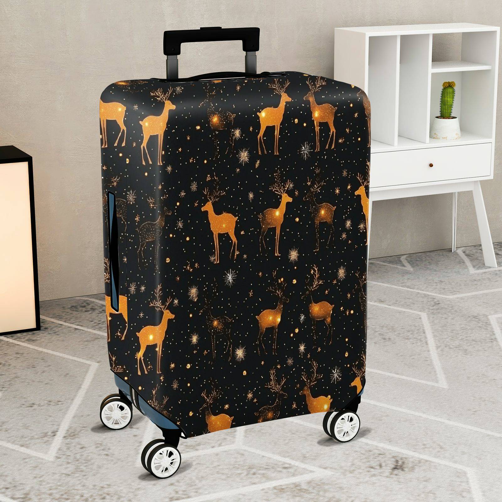 1-Piece Deer Starry Night Festive Cosmic Holiday  Suitcase Luggage Cover, Stretch Protective Sleeve