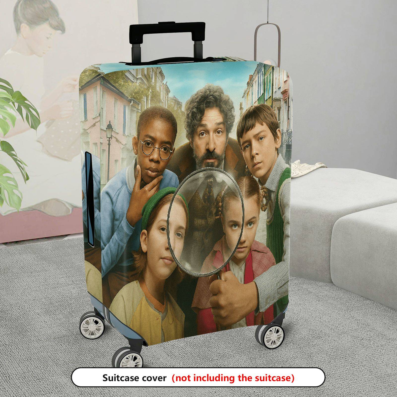 1-Piece Family Nostalgia Vintage Artistic Classic Streets Happy Tour  Suitcase Luggage Cover, Stretch Protective Sleeve