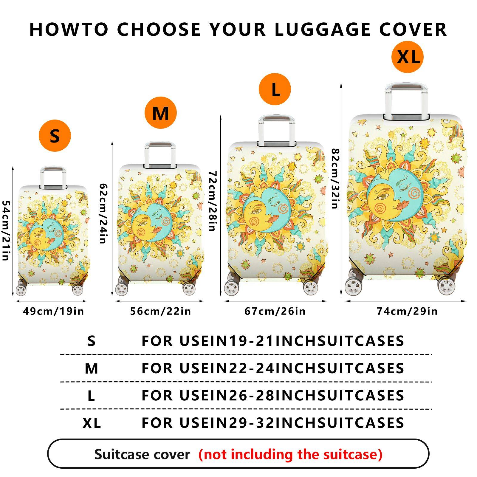 1-Piece Sun Moon Star Astrology Zodiac Abstract Artistic  Suitcase Luggage Cover, Stretch Protective Sleeve