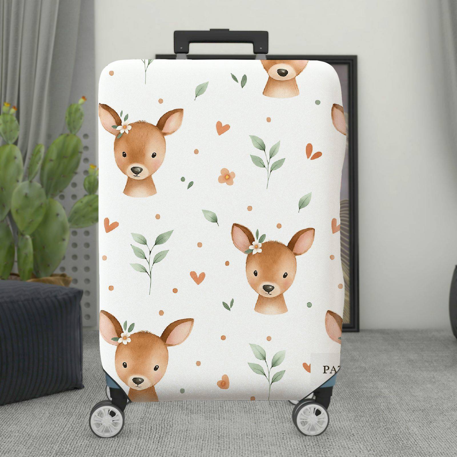 1-Piece Deer Floral Heart Leaf Pattern  Suitcase Luggage Cover, Stretch Protective Sleeve