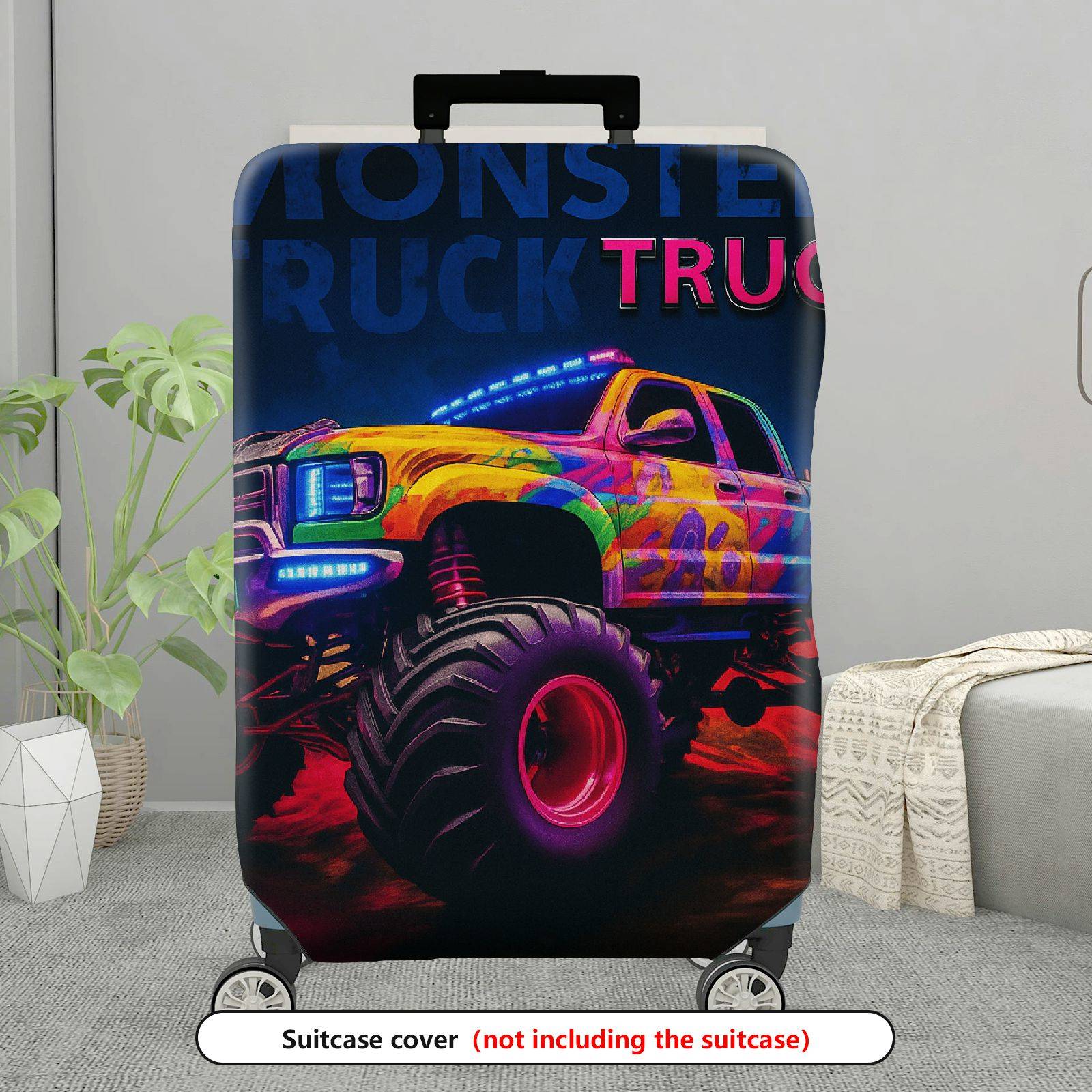 1-Piece Truck Colorful Night Glow Artistic Graphic  Suitcase Luggage Cover, Stretch Protective Sleeve