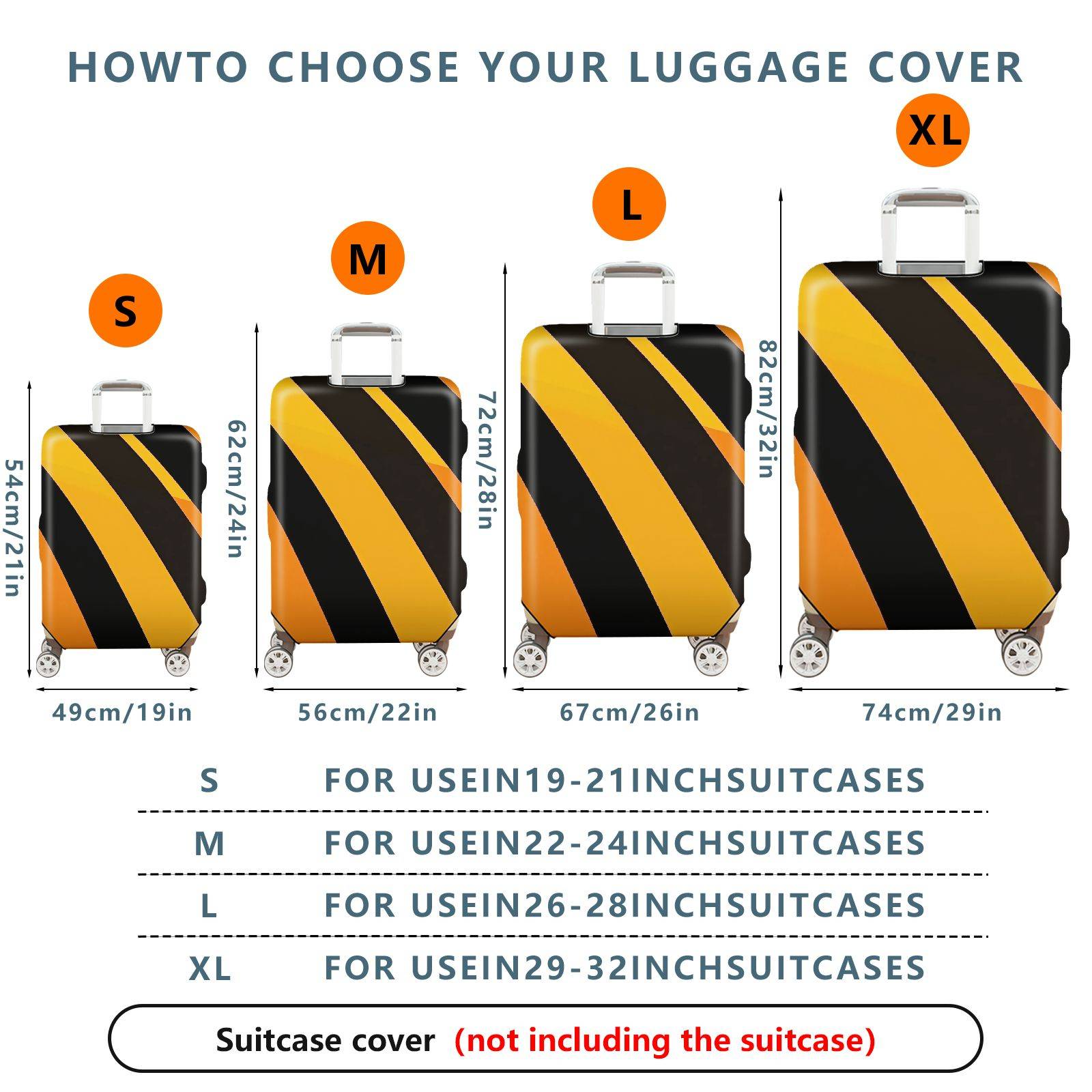 1-Piece Black Yellow Orange Diagonal Stripe Geometric Bold  Suitcase Luggage Cover, Stretch Protective Sleeve