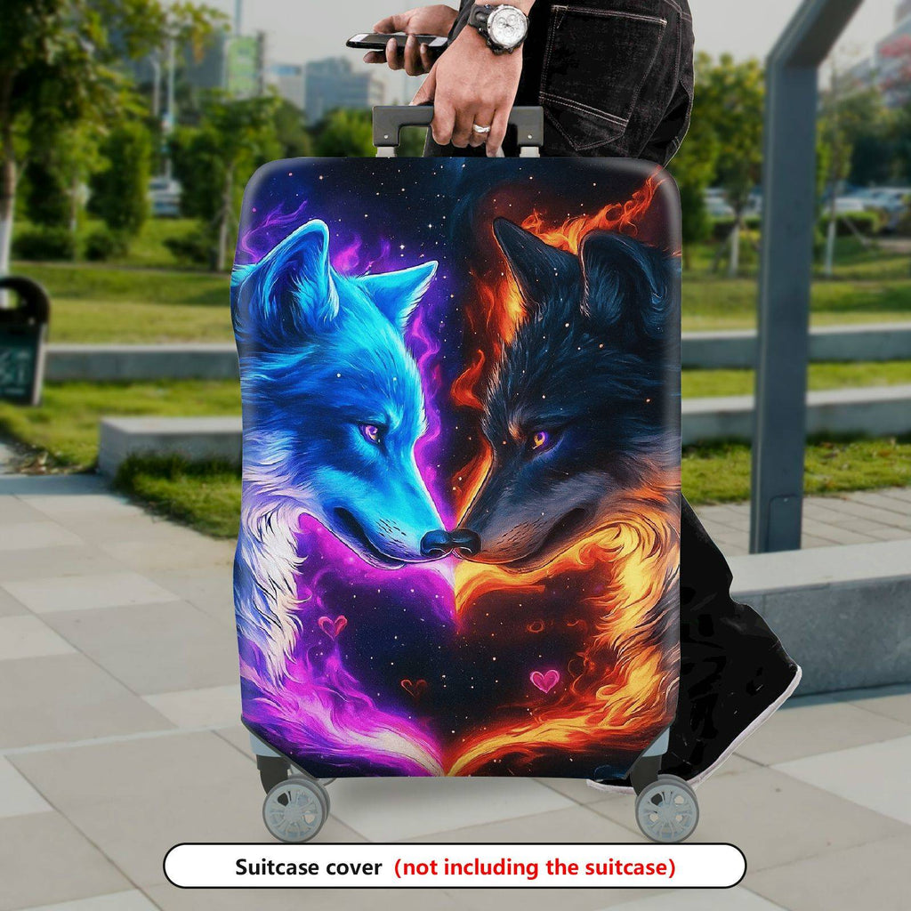 1-Piece Cosmic Wolf Fire Ice Heart  Suitcase Luggage Cover, Stretch Protective Sleeve