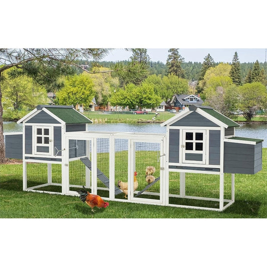 AECOJOY 144'' Large Chicken Coop w/ Run Wooden Hutch Poultry Cage House