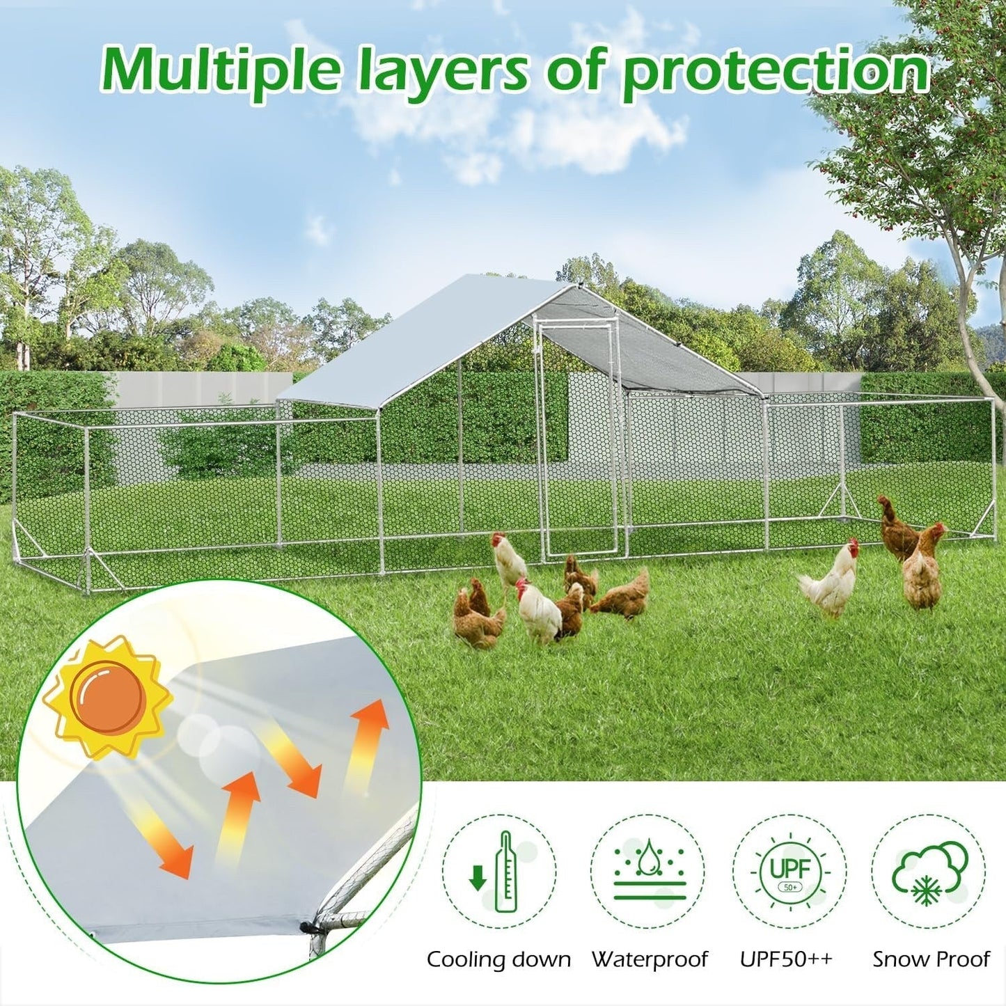 AECOJOY Large Metal Chicken Coop Run Walk-in Metal Chicken Cage