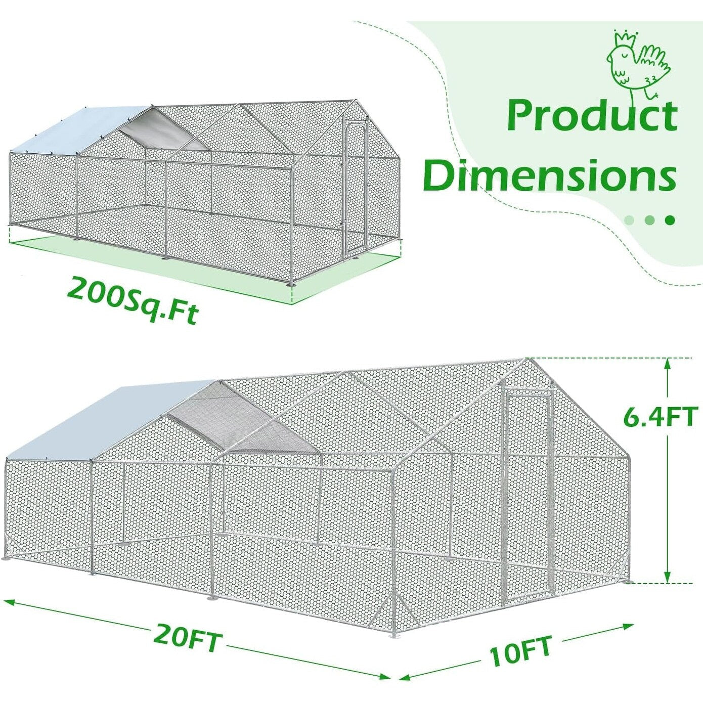 AECOJOY Large Metal Chicken Coop Run Walk-in Metal Chicken Cage