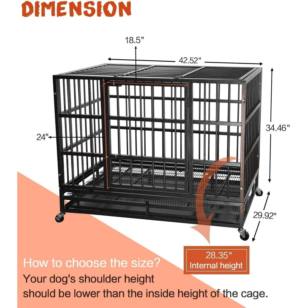 BOSSIN 48/38 inch Heavy Duty Indestructible Dog Crate, Escape Proof Dog Cage Kennel with Lockable Wheels