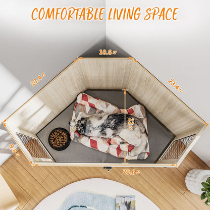 BOSSIN Corner Dog Crate Furniture,44/52 inch Wooden Dog Kennel Furniture with Mesh,Decorative Wood Dog House for Indoor use