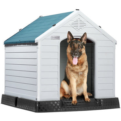 BOSSIN Plastic Dog House for Small to Large Sized Dogs, Indoor Outdoor Insulated Doghouse Puppy Shelter with Elevated Floor