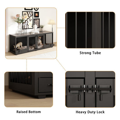 Dog Crate Furniture -Wooden Dog Kennel with Room Divider and 2 Drawers