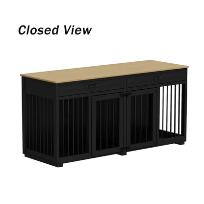 Furniture Style Dog Crate, 64.5 Inch Wooden Large Dog Kennel