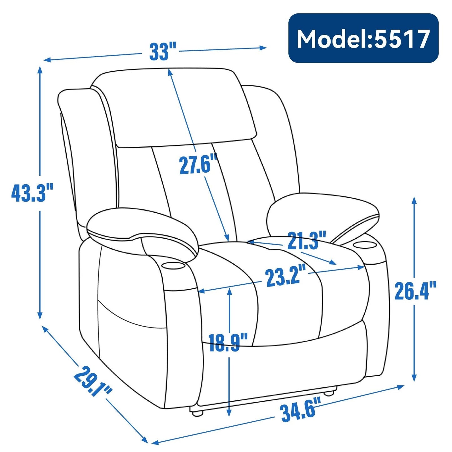 Grey Chenille Power Lift Recliner with Massage, Lumbar Heating, USB & Type-C Ports, and Stainless Steel Drink Holders