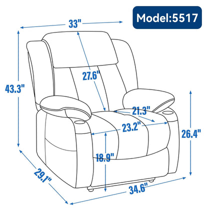 Grey Chenille Power Lift Recliner with Massage, Lumbar Heating, USB & Type-C Ports, and Stainless Steel Drink Holders