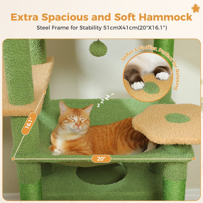Large Cat Tower Cat Condo with Scratching Posts and Pads, 2 Padded Perch, Dual Condo and Basket