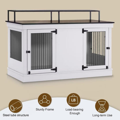 Mcombo Large Dog Crate Furniture TV Stand,Wooden Dog Kennel with Double Doors 1861