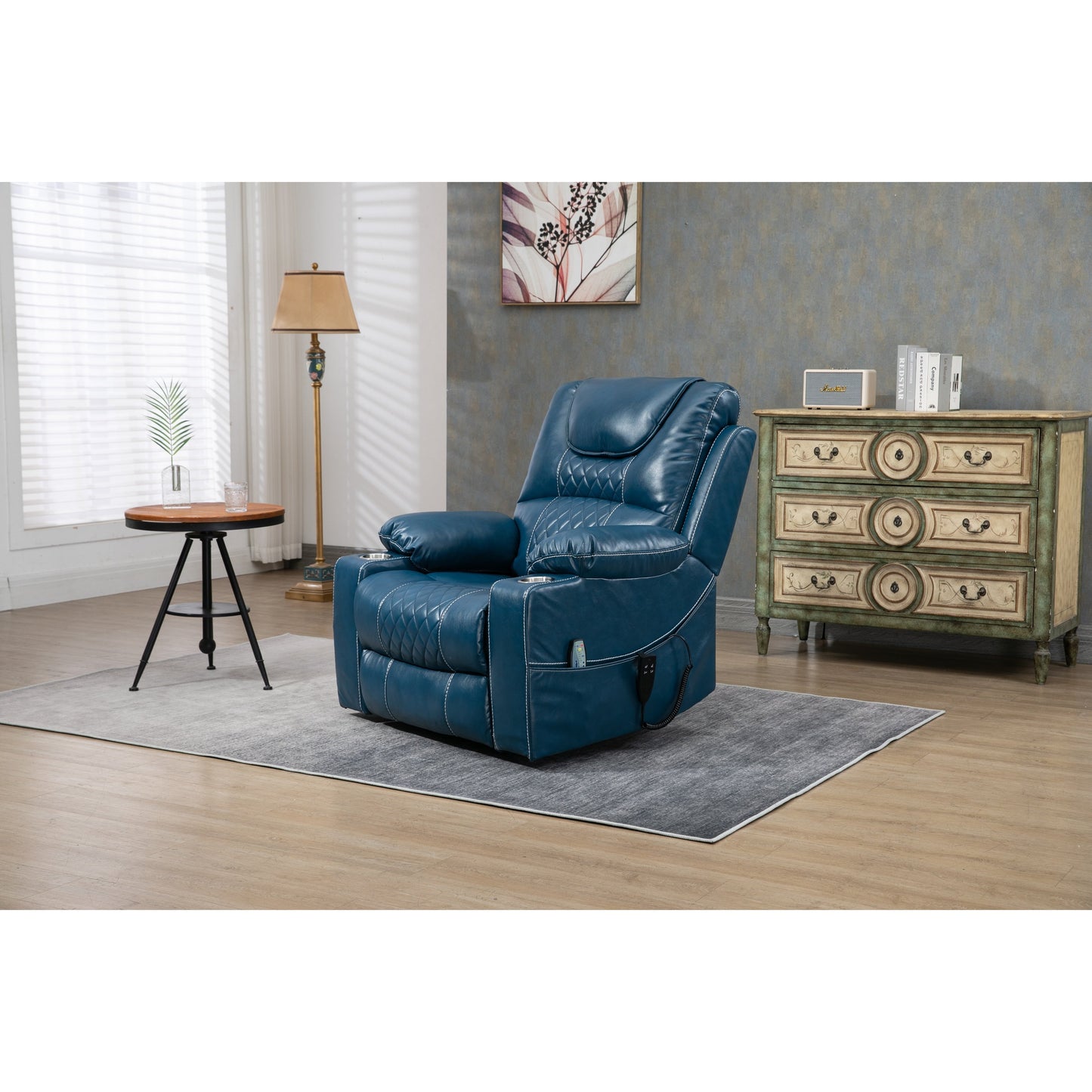 Oversized PU Leather Power Lift Recliner with Massage, Lumbar Heating, Cup Holder, 180¡ã Flat Lay