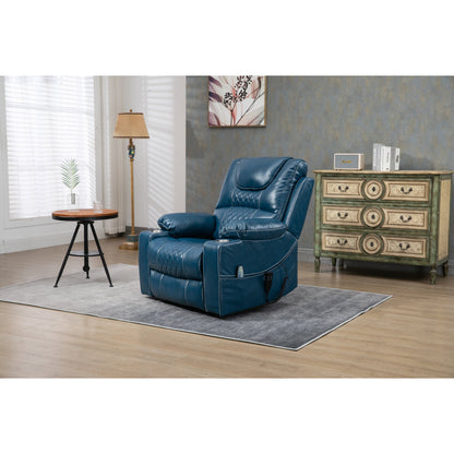 Oversized PU Leather Power Lift Recliner with Massage, Lumbar Heating, Cup Holder, 180¡ã Flat Lay