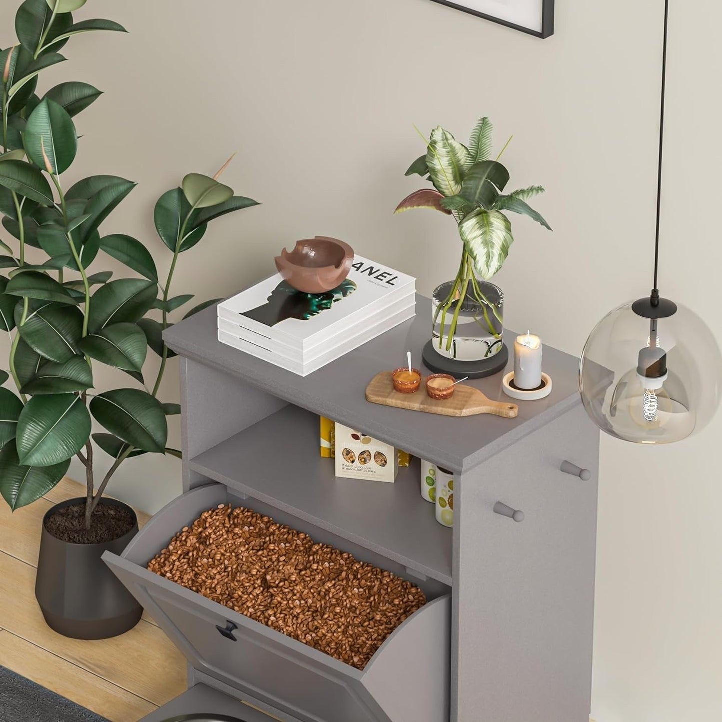 Roomfitters Dog Feeding Station with 2 Elevated Dog Bowls, Tilt Out Pet Feeding Cabinet Station
