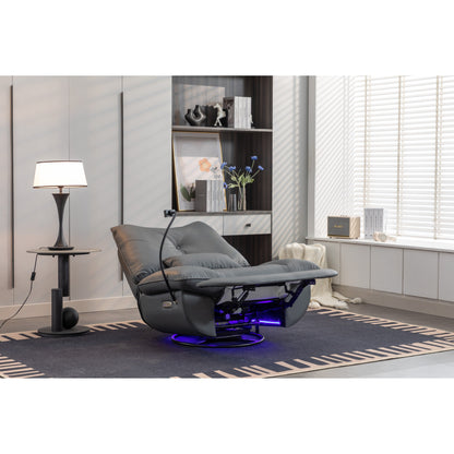 Swivel Glider Power Recliner with Bluetooth Speakers, Phone Holder, USB and Type-C Charging Ports, Hidden Arm Storage