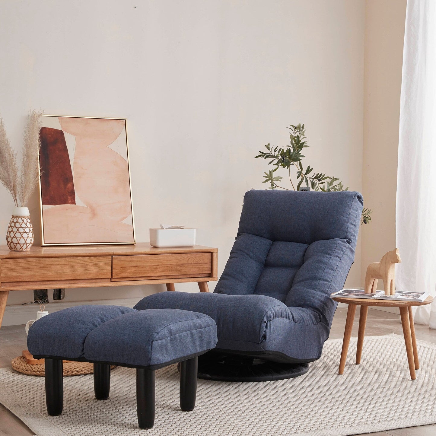 Upholstered Armless Recliner Set with Ottoman and Adjustable Headrest