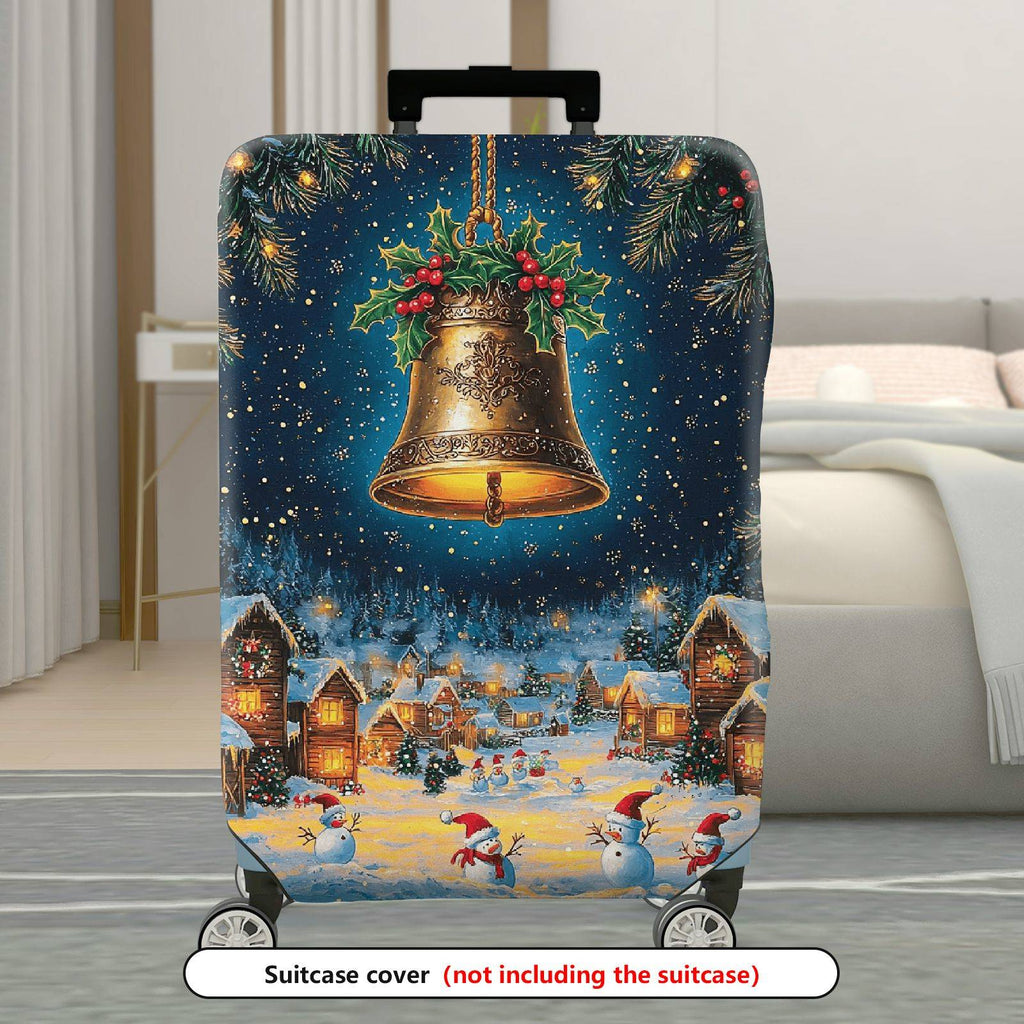 1-Piece Christmas Winter Holiday Bell Snow Village Snowman  Suitcase Luggage Cover, Stretch Protective Sleeve