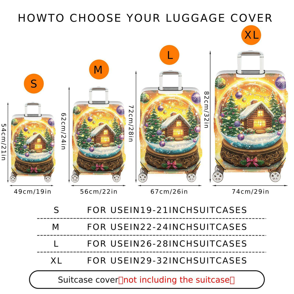 1-Piece Snow Globe Christmas Cabin Holiday Festive Winter  Suitcase Luggage Cover, Stretch Protective Sleeve