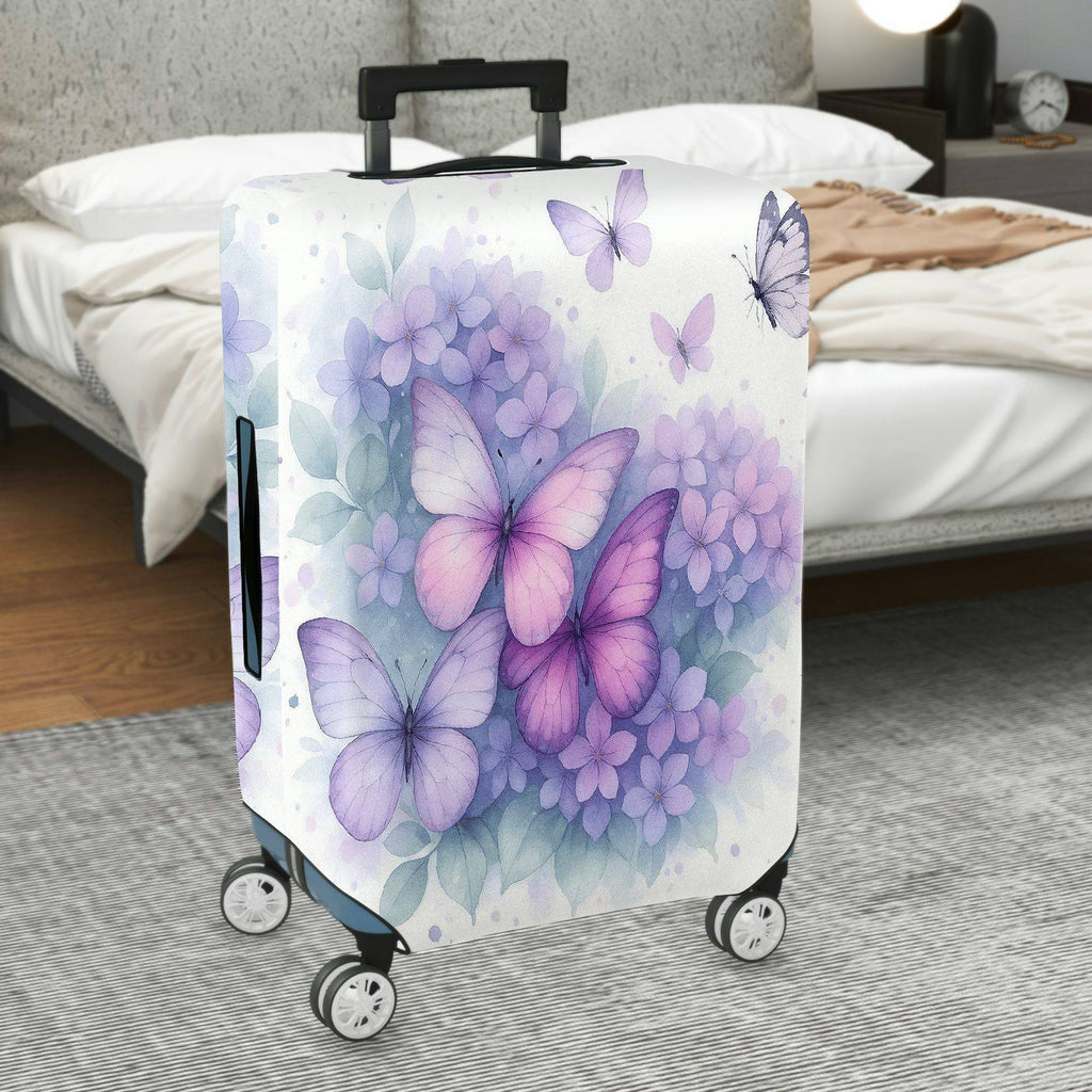 1-Piece Butterfly Floral Pastel Elegant Artistic  Suitcase Luggage Cover, Stretch Protective Sleeve