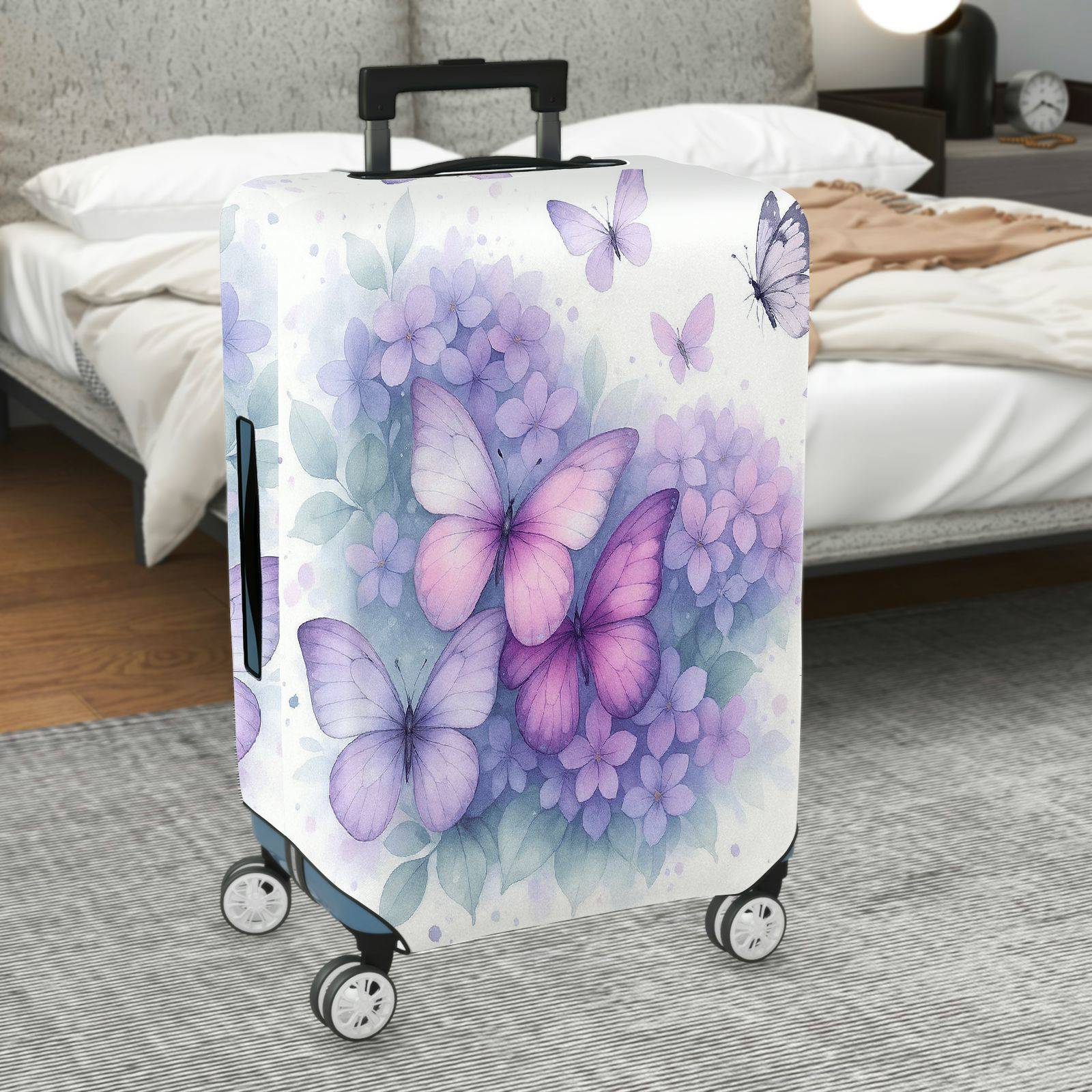 1-Piece Butterfly Floral Pastel Elegant Artistic  Suitcase Luggage Cover, Stretch Protective Sleeve