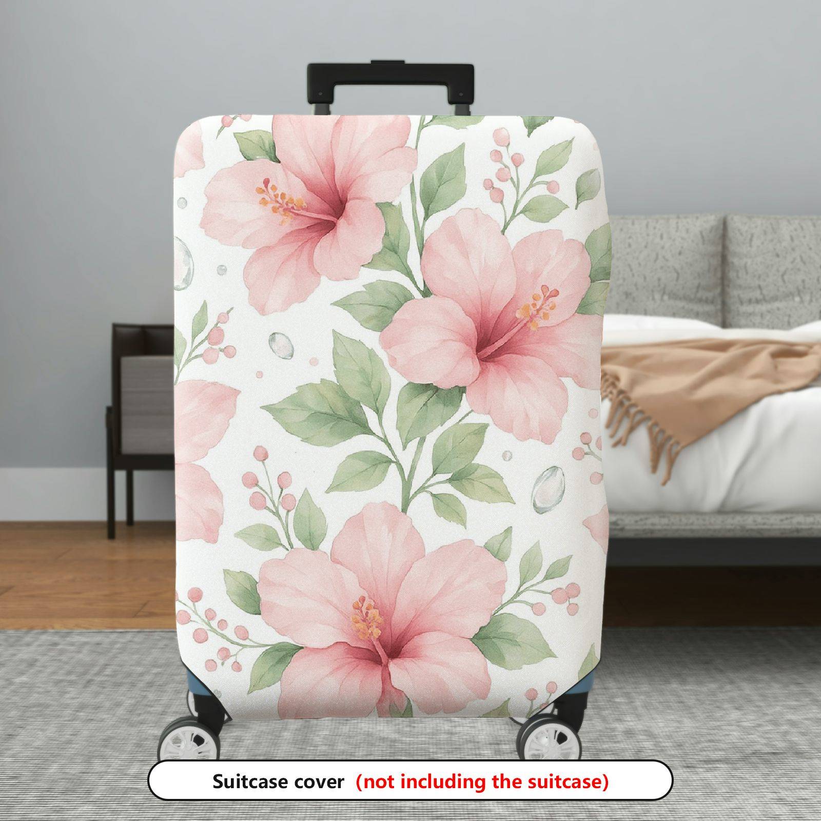1-Piece Floral Pink Blossom Leaf Artistic Pattern Creative Nature  Suitcase Luggage Cover, Stretch Protective Sleeve
